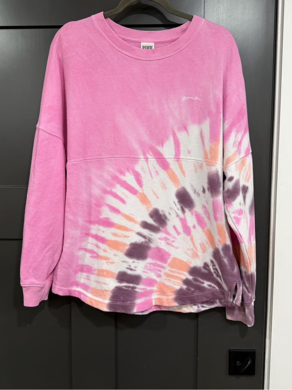 Pink-Victorias Secret Tie-Dye Crewneck Long-Sleeve sweatshirt- video in listing